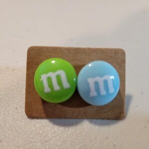 Green and Blue Asymmetric M&M Stud Earrings